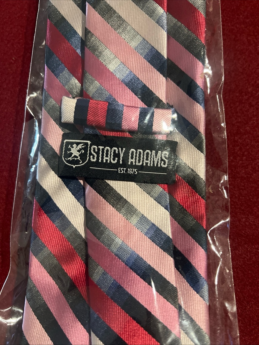 Stacy Adams Pink, Navy & Black Striped Necktie
